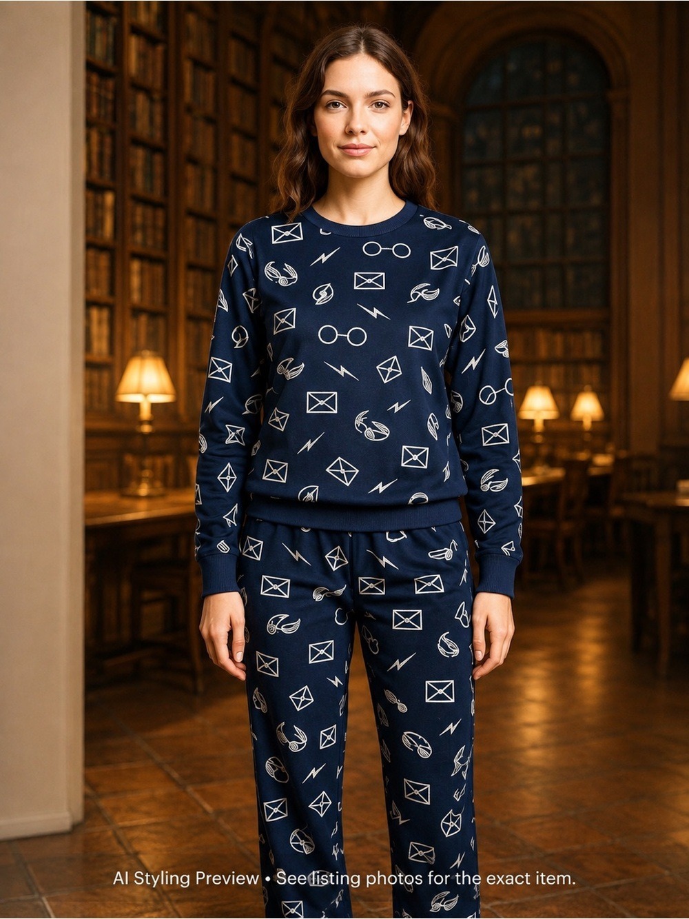 Harry Potter Velour Pajama Lounge Set Small Fits S-M Navy Wizarding World
